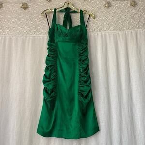 Betsey Johnson black label vintage green silk mini halter dress ruched hips 8
